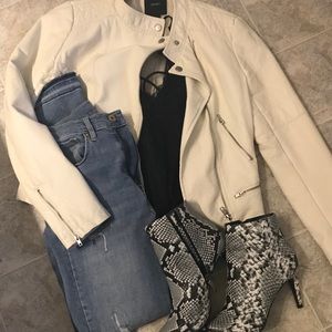 Forever 21 cream faux leather moto jacket